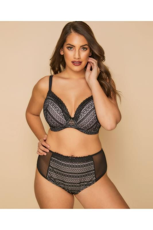 Black Striped Geometric Lace Briefs Plus Size 16 To 36