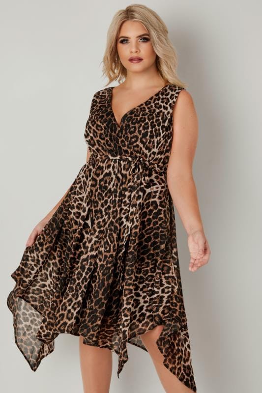 Black Amp Tan Leopard Print Wrap Dress With Hanky Hem Plus