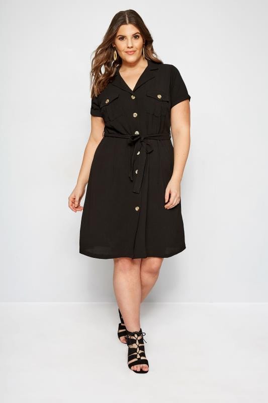  Plus  Size  Black Utility  Shirt  Dress  Sizes  16 to 36 