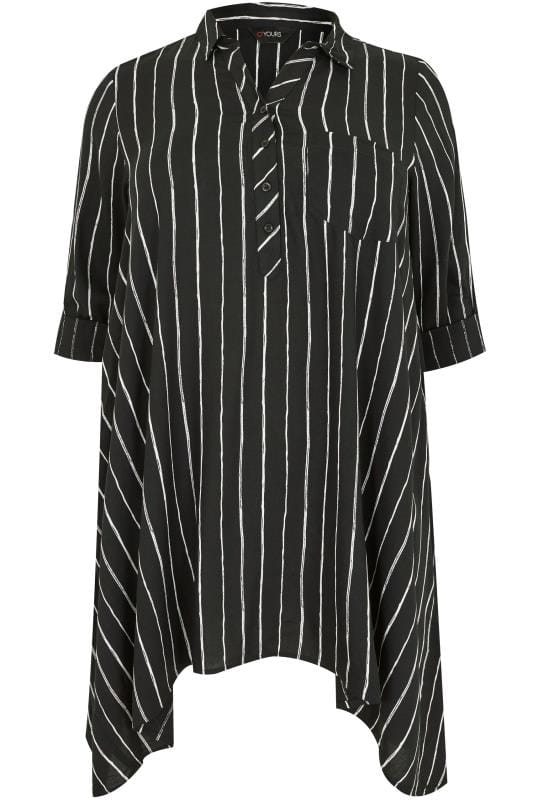 Black & White Asymmetric Stripe Shirt, Plus size 16 to 36