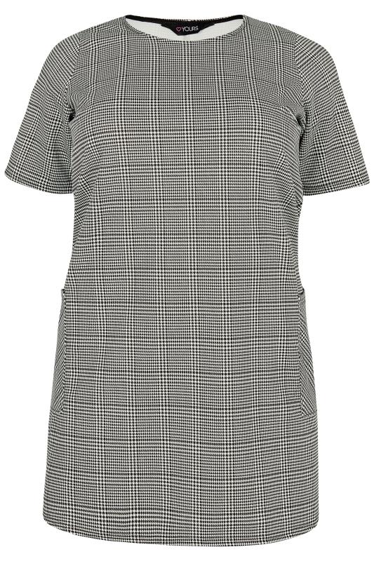 Black & White Dog Tooth Checked Tunic Dress With Front Pockets, Plus ...