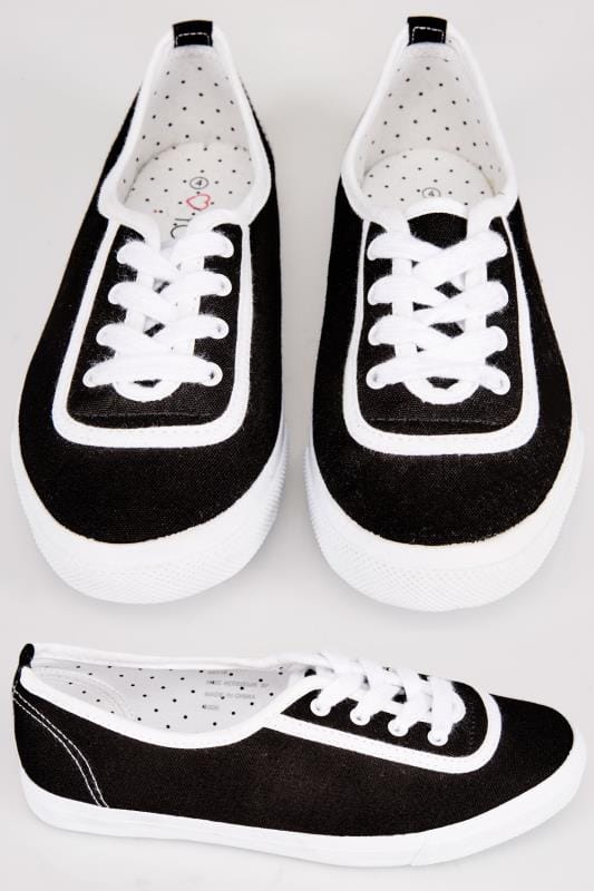 men's deck lace up plimsoll in black white