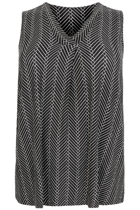 Black & White Printed Sleeveless V-Neck Jersey Top, Plus size 16 to 36