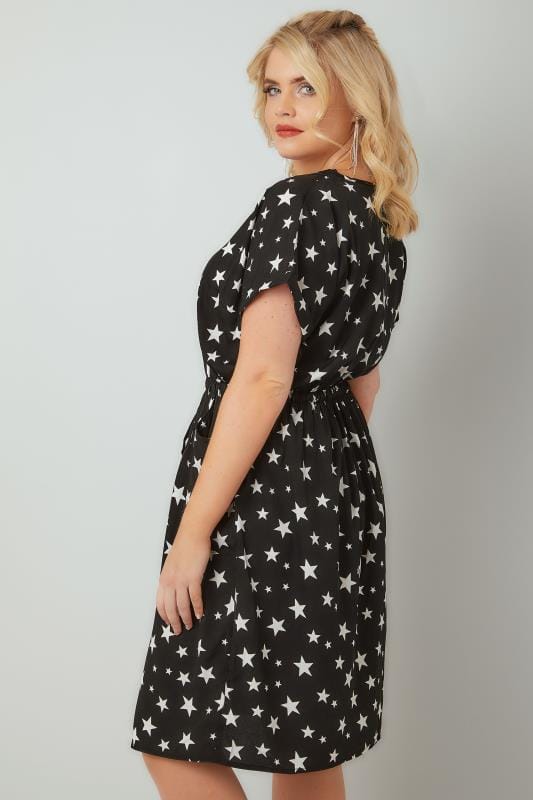 Black & White Star Print Woven T-Shirt Dress, Plus size 16 to 36