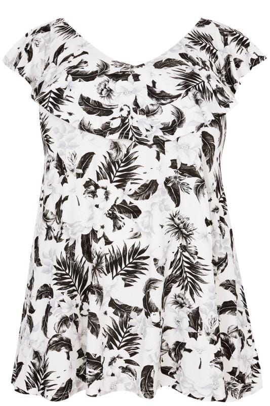 LIMITED COLLECTION Black & White Tropical Cross Back Top | Sizes 16 to