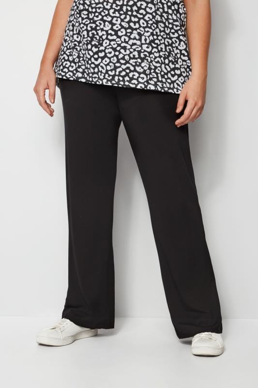 Black Cool Cotton Pull On Tapered Cropped Trousers, Plus size 16 to 36