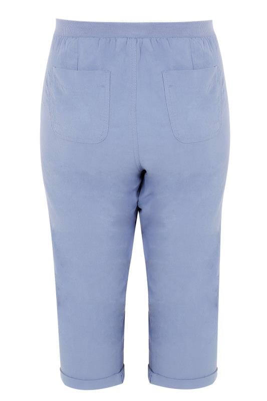 Blue Cool Cotton Pull On Tapered Cropped Trousers Plus size 16 to 36