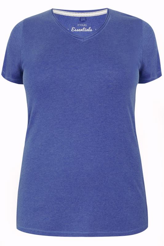 Blue Marl Short Sleeved V-Neck Basic T-Shirt, Plus size 16 to 36