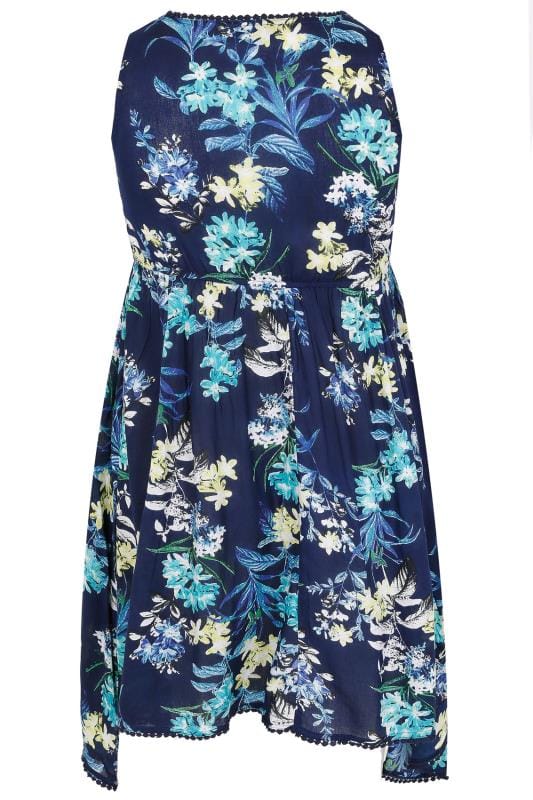Blue & Multi Tropical Print Sleeveless Dress With Sequin Detail, Plus ...