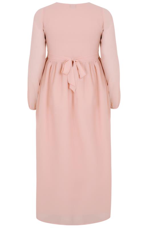 Blush Pink Chiffon Maxi Dress With Embellished VNeckline, Plus size 16
