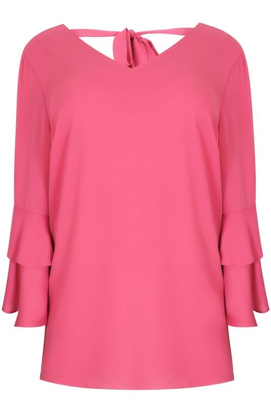 Blush Pink Top With Double Frill Sleeves, Plus size 16 to 36