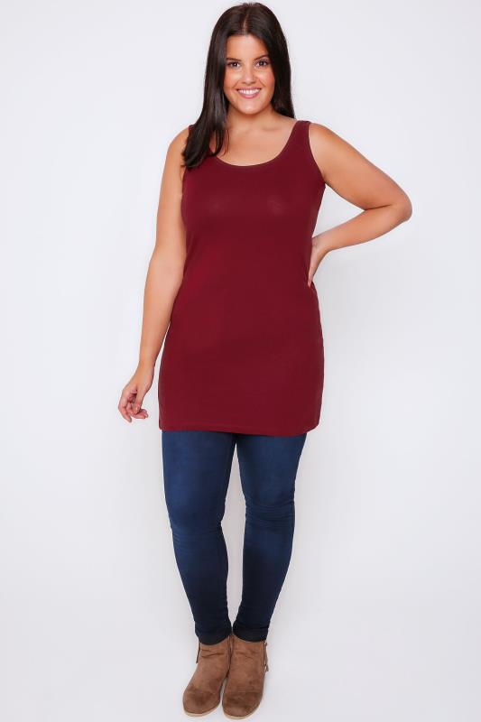 Burgundy Longline Vest Top Plus Size 16 to 36