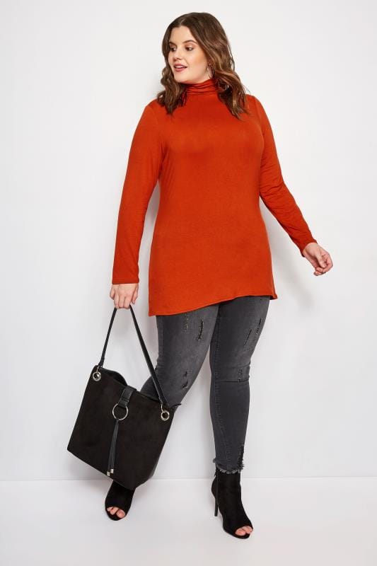 Plus Size Burnt Orange Turtleneck Top | Sizes 16 to 36 | Yours Clothing