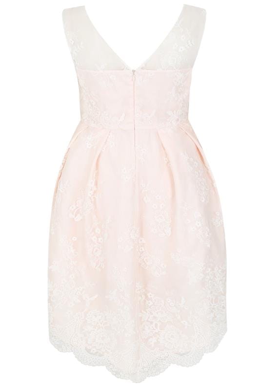 CHI CHI Nude Pink Floral Lace Overlay Dress With Dipped Hem, Plus size ...