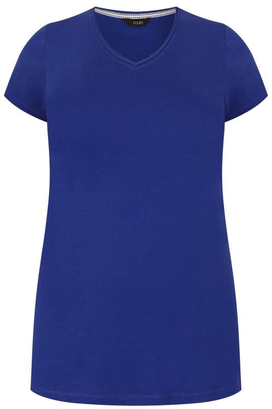 Cobalt Blue Basic V-Neck T-Shirt, plus size 16 to 36