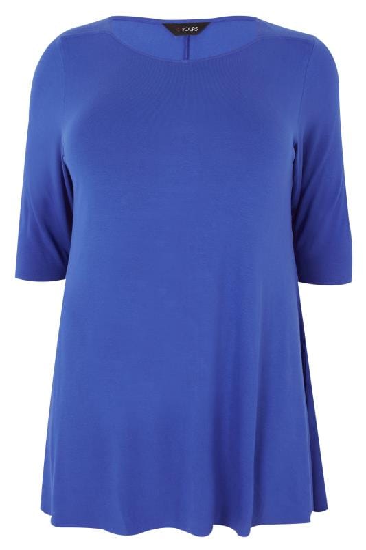 Cobalt Blue Longline Top With Envelope Neckline, plus size 16 to 36