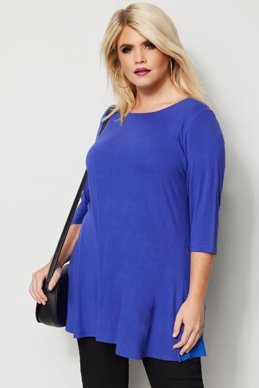 Cobalt Blue Longline  Top With Envelope Neckline plus  size  