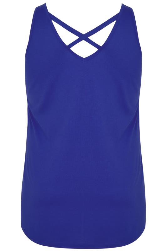 Cobalt Blue V-Neck Vest Top With Cross Back Detail plus size 16 to 36