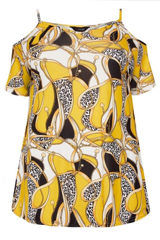 Yellow Chain Print Cold Shoulder Top Plus Sizes 16 To 36 Yours Clothing