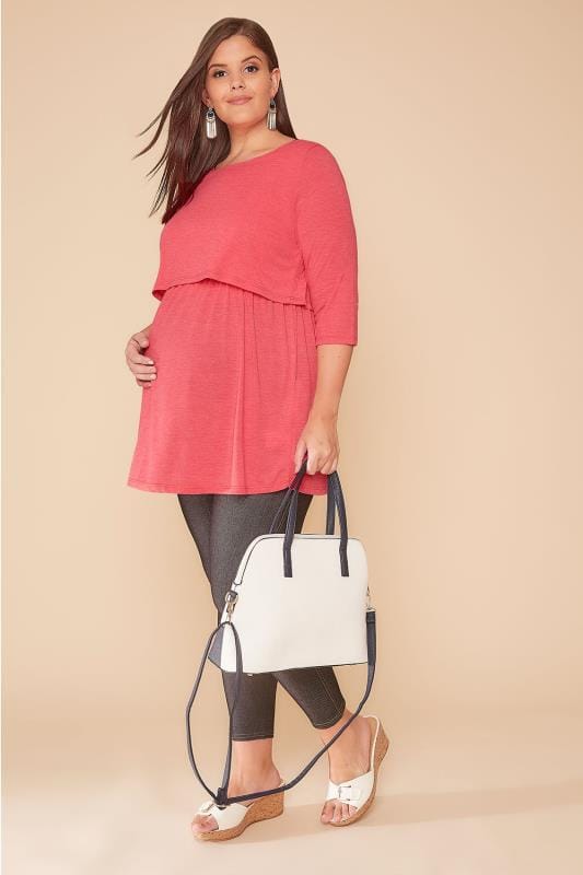 Bump It Up Maternity Coral Layered Tunic Top With Nursing