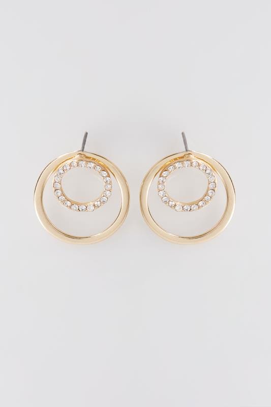 Gold Diamante Double Circle Earrings