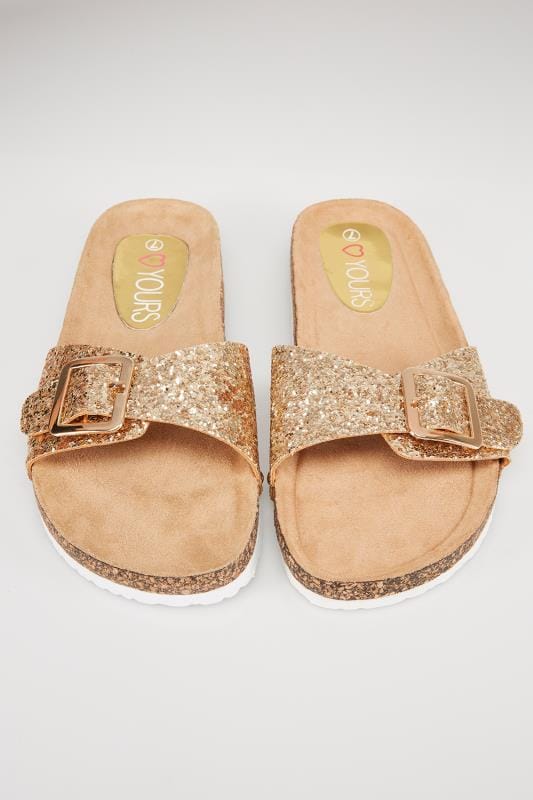 Gold Glitter Cork Effect Sandals In EEE Fit
