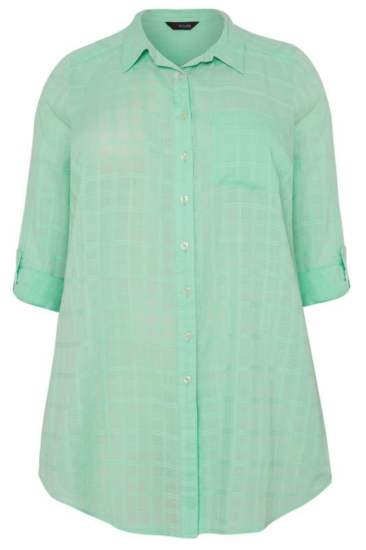 Plus Size Mint Green Dobby Check Tie Front Shirt | Sizes 16 to 36