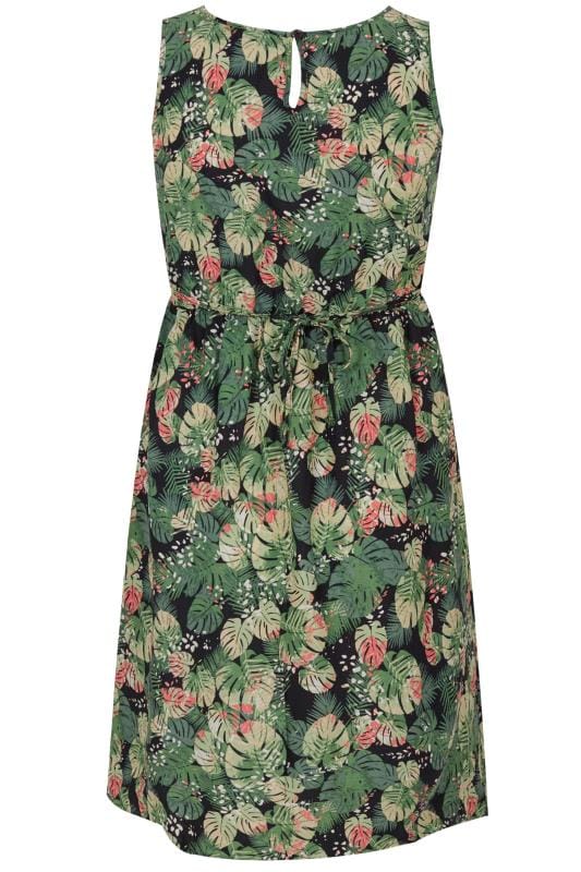 Green & Multi Leaf Print Pocket Dress With Elasticated Waist, plus size ...