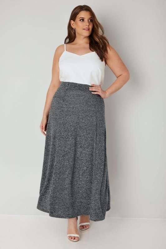 Grey Knitted Maxi Skirt With Pockets , Plus size 16 to 36