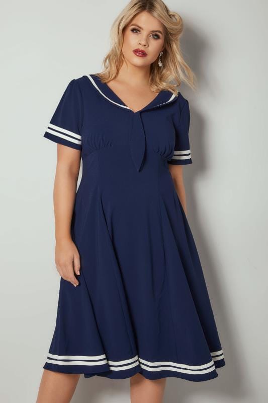 HELL BUNNY Navy White Sailor Style Ambleside Dress 138792 4357 ?xs Inline