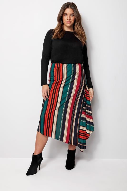 IZABEL CURVE Multi gestreepte rok  grote maten 44 54