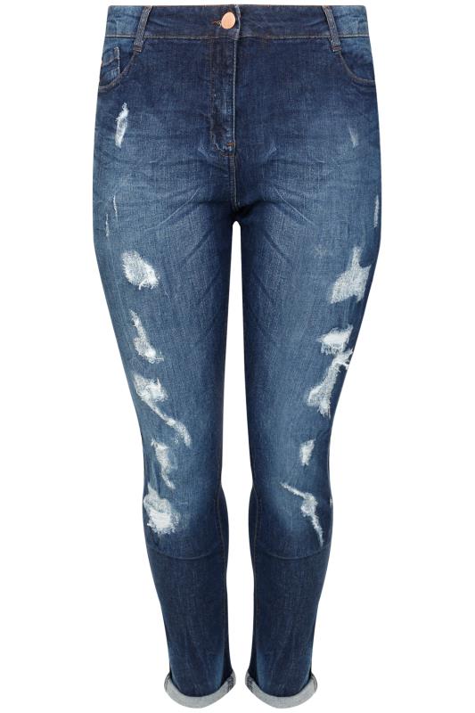 Indigo Distressed Ripped Boyfriend BROOKLYN Jeans