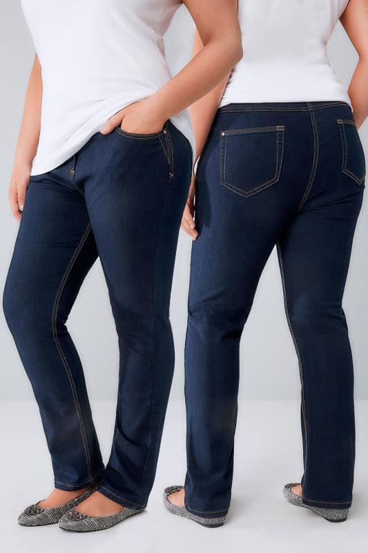 Indigo Straight Leg 5 Pocket Denim Ruby Jeans Plus Size 14 To 36
