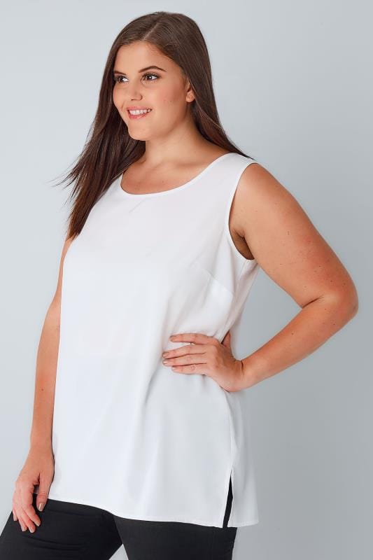 White Sleeveless Top With Side Splits, Plus size 16 to 36