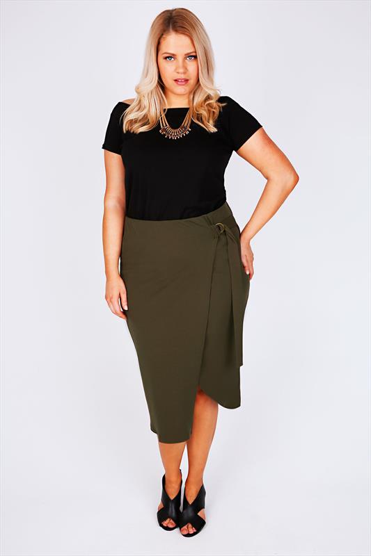 Khaki Wrap From Pencil Skirt Plus Size 16 to 32