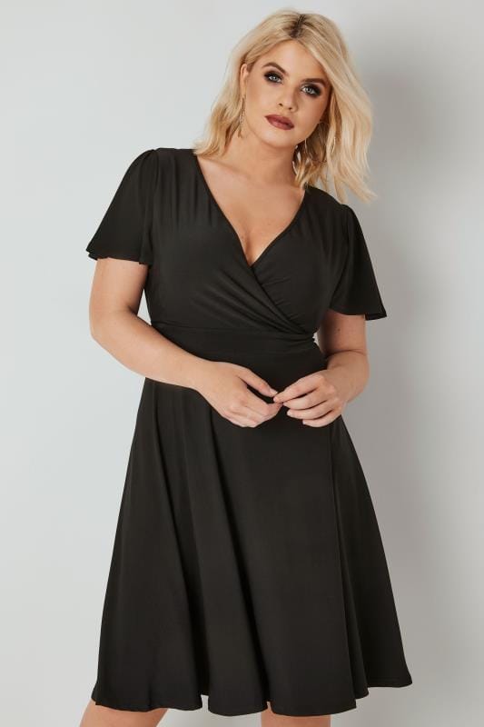 LADY VOLUPTUOUS Black Lyra Wrap Dress, Plus size 16 to 32