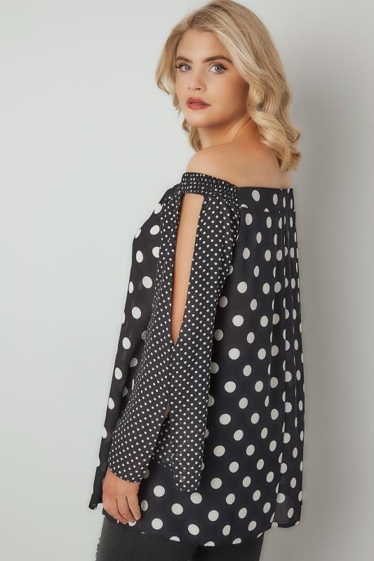 LIMITED COLLECTION Black & White Polka Dot Bardot Top, plus size 16 to 32