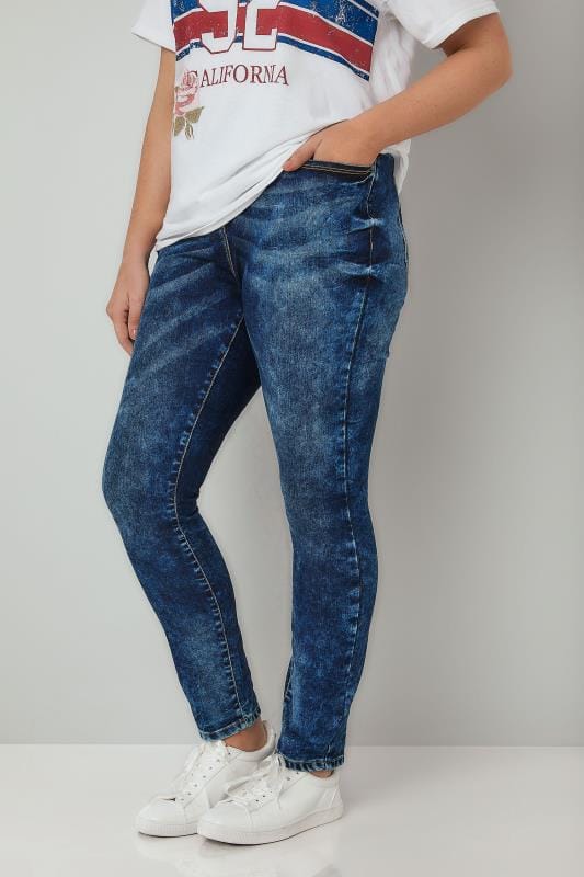 Limited Collection Blue Acid Wash Skinny Jeans Plus Size