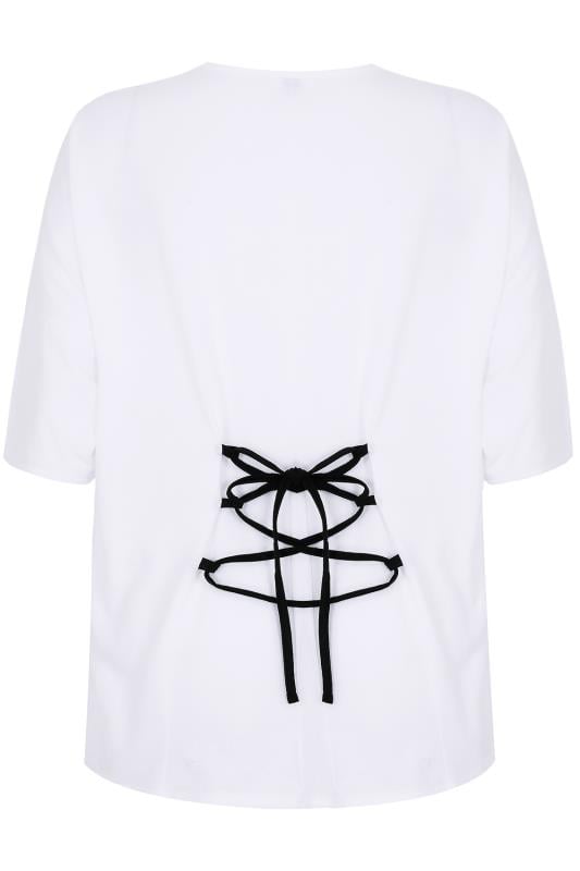 LIMITED COLLECTION White Corset Print T-Shirt With Lace Up Back, Plus ...