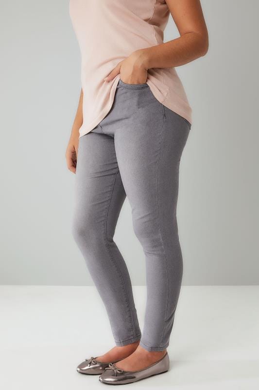 Mid Grey 5 Pocket Skinny Ava Jeans Plus Size 16 To 32