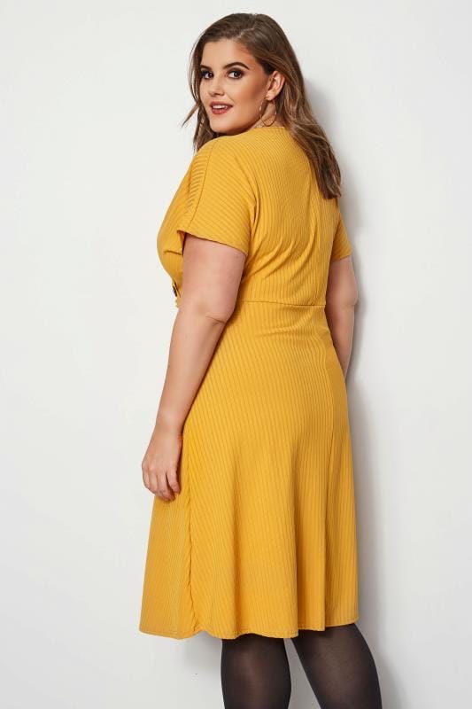  Mustard  Ribbed Wrap Front Dress  Plus  size  16 to 36