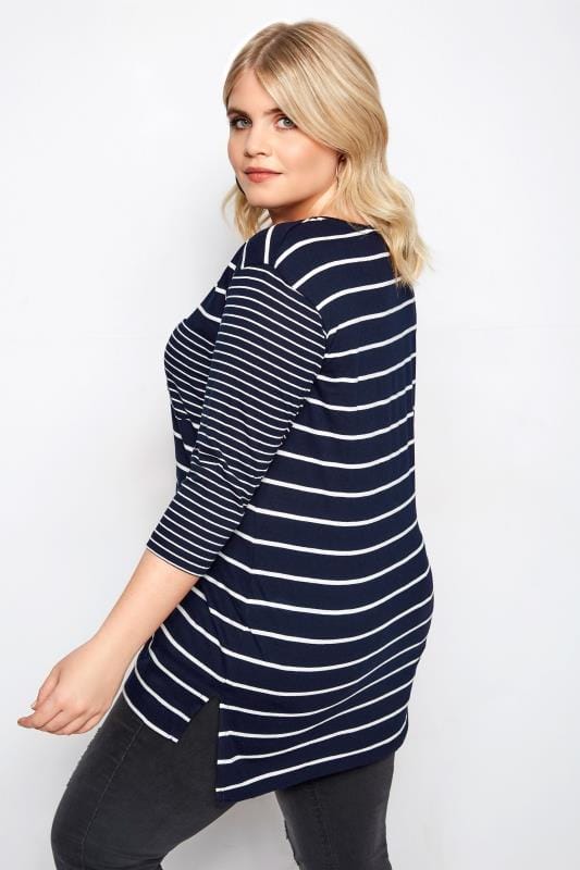 best striped panel button embellished plus size t shirt