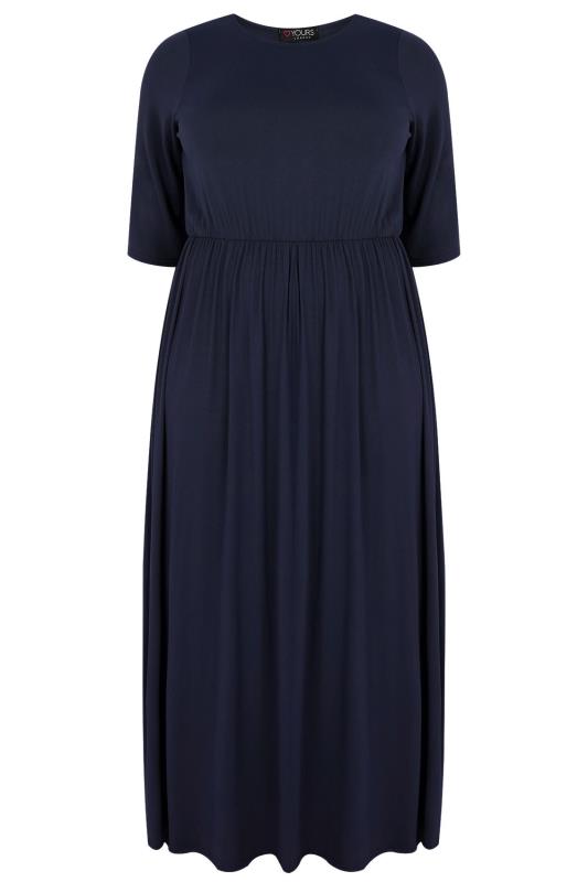 Navy Jersey Maxi Dress With Ruched Waist, Plus size 16 to 32