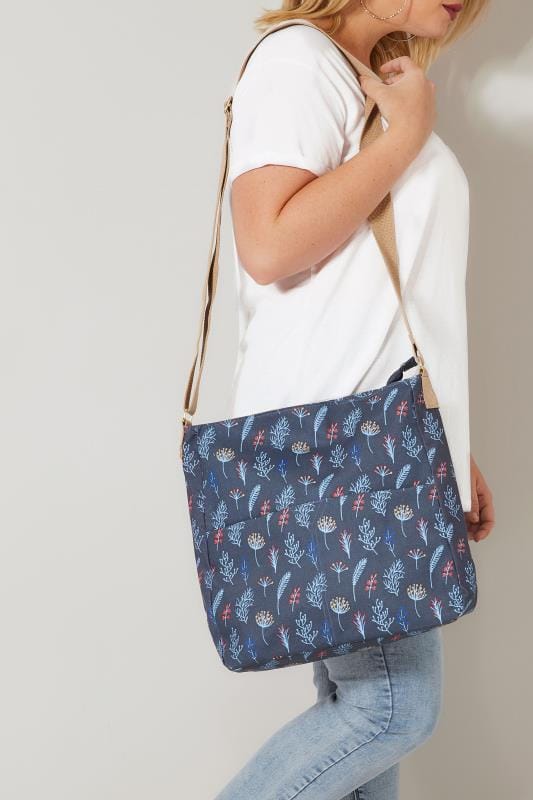 log 7/9 1 (2x+5) Print Leaf Shoulder Coated Bag Navy