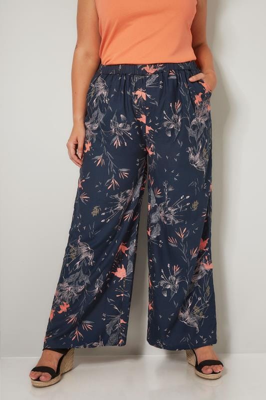 plus size navy wide leg trousers