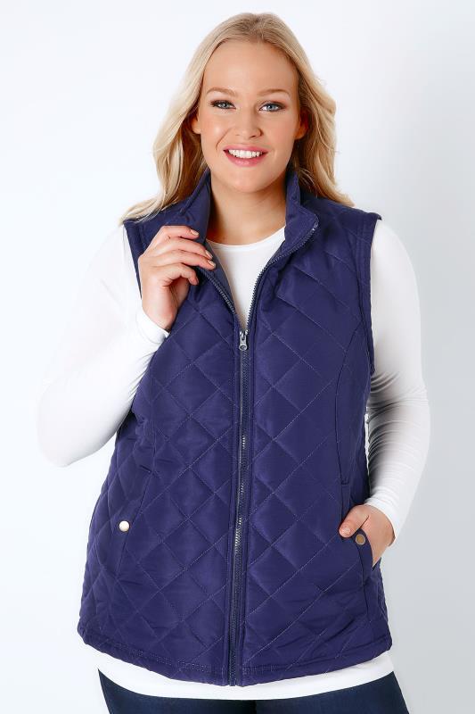 Navy Padded Gilet With Quilted Stitch Detail And Popper Button Pockets Plus Size 16 To 36