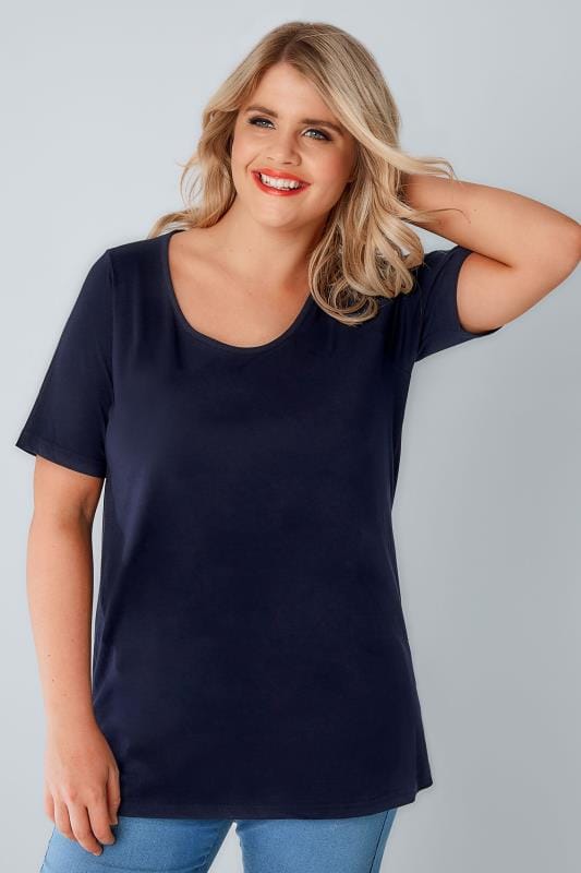 Download Navy Scoop Neck Basic T-Shirt, Plus size 16 to 36