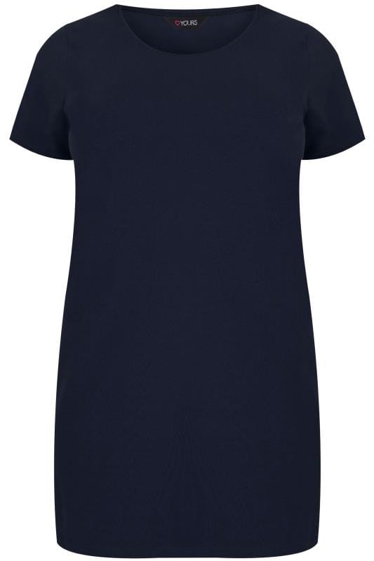 Navy Scoop Neck Longline Jersey T-Shirt, plus size 16 to 36