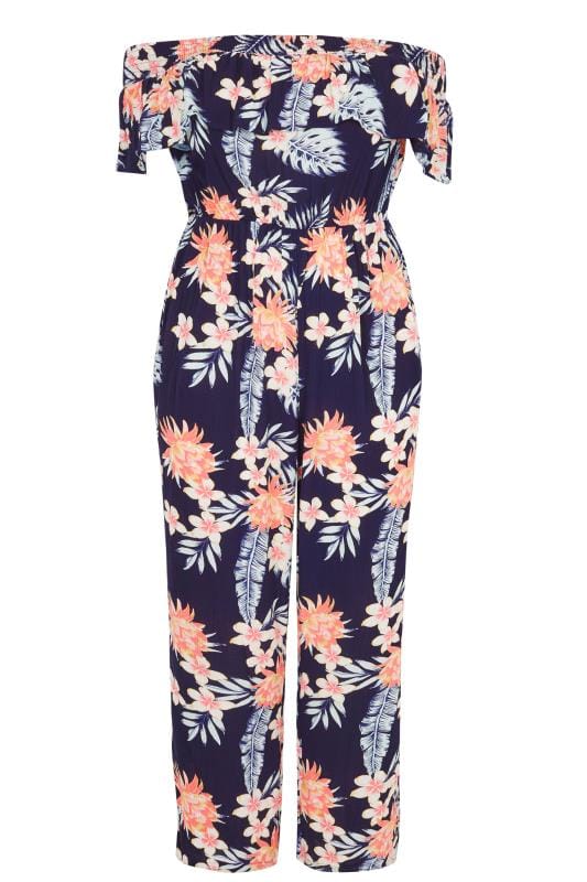 Navy Tropical Bardot Jumpsuit | Plus Sizes 16 to 36 | Yours Clothing