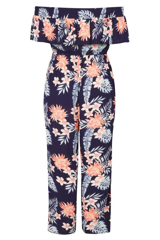 Navy Tropical Bardot Jumpsuit | Plus Sizes 16 to 36 | Yours Clothing